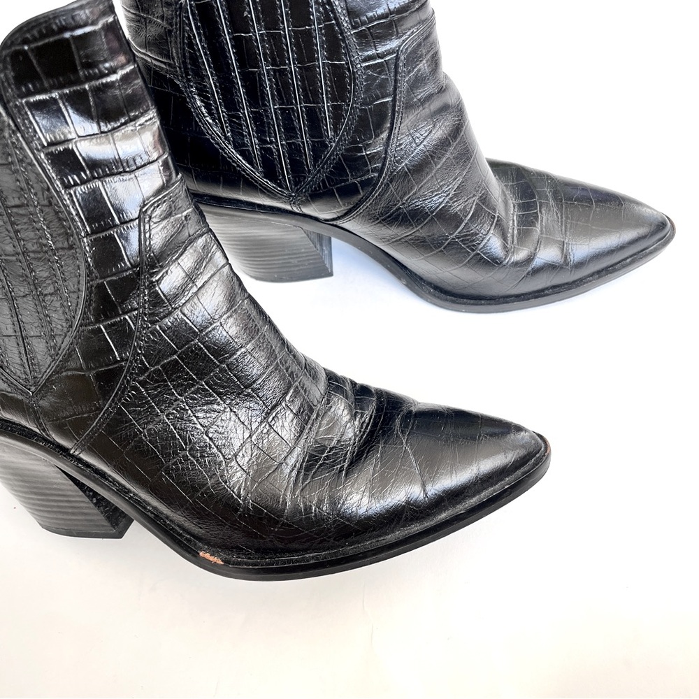 Rebecca Minkoff Embossed Leather Western Black Ankle Boots Size 9.5 - Picture 4 of 9